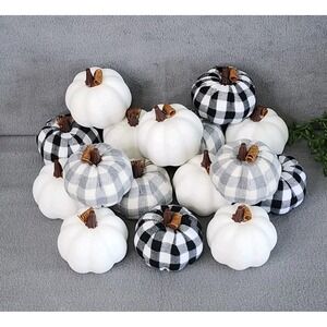 Black & White & Gray Buffalo Check Foam Pumpkins Fall Thanksgiving Table‎ Decor